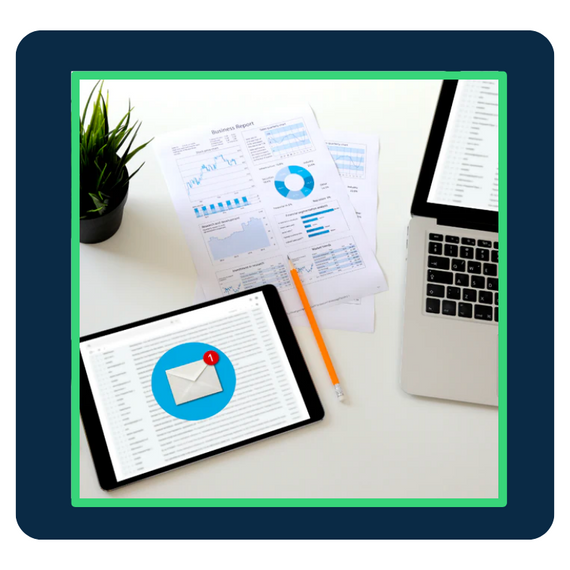 Email marketing campaign planning information on laptop and tablet