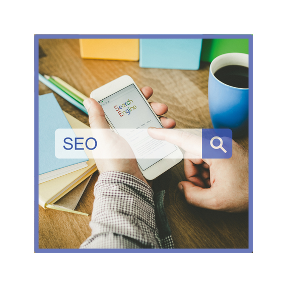 Search engine optimisation (SEO) search on search engine on mobile phone